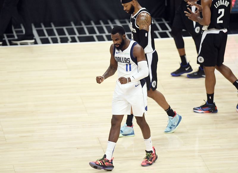 Tim Hardaway Jr. #11 celebrates after a turnover in action.