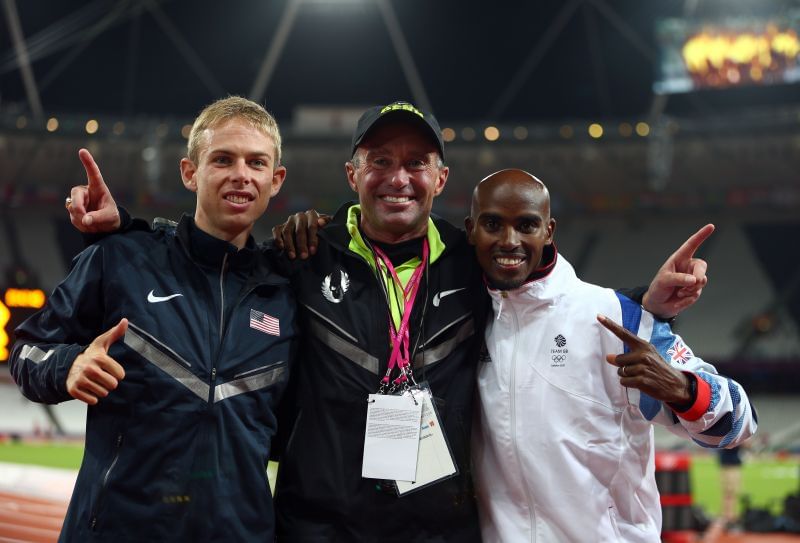 Galen Rupp, Mo Farah and Alberto Salazar in happier times, London Olympics 2012