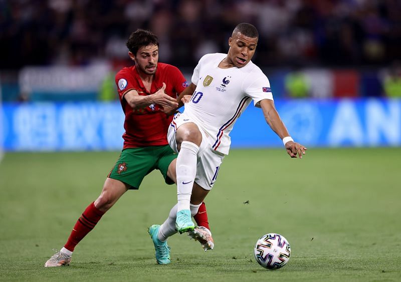 Kylian Mbappe in action for France against Portugal in a Euro 2020 Group F clash