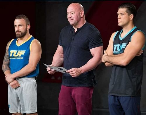 Alexander Volkanovsi (left), Dana White (center), Brian Ortega (right) [Photo credit: @ufc on Instagram]