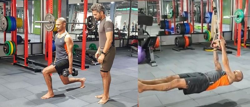 Shikhar Dhawan sweating out in a gym session. Credits: Instagram