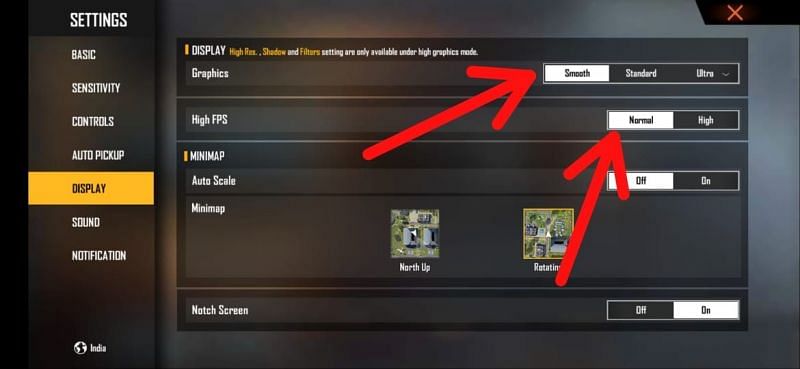 Lower the graphics settings to have smoother gameplay in Free Fire
