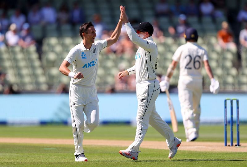 Trent Boult celebrates a wicket during New Zealand&#039;s win over England in the Second Test