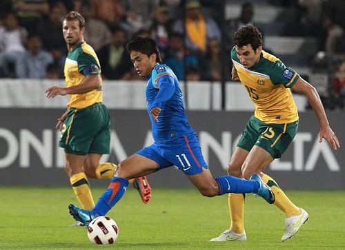 File photo of Suni Chhetri in action for the Indian football team