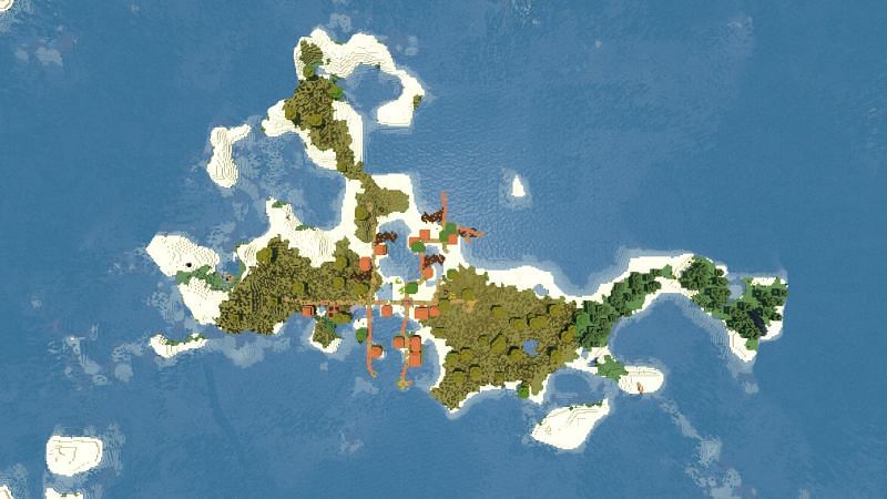 An island with savanna village (Image via Minecraft)