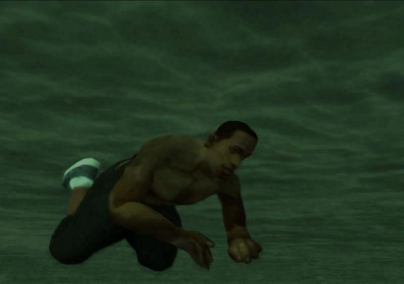 CJ diving underwater (Image via iGrandTheftAuto)