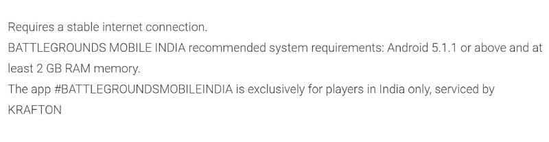System requirements of Battlegrounds Mobile India