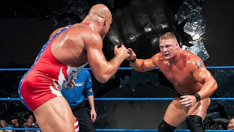 Brock Lesnar squared off against Kurt Angle in a classic 60 minute Iron Man match for the WWE Championship on SmackDown in 2003