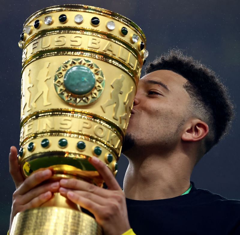 Jadon Sancho celebrated after winning the DFB Pokal with Borussia Dortmund