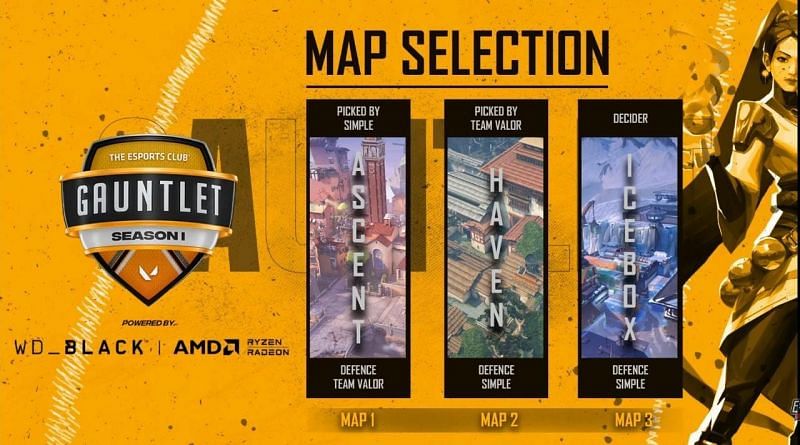 Team Valor vs Simple Selected Maps (Image via YouTube/The Esports Club)