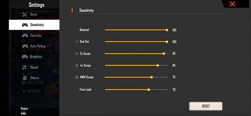 Best sensitivity settings for aiming in Free Fire
