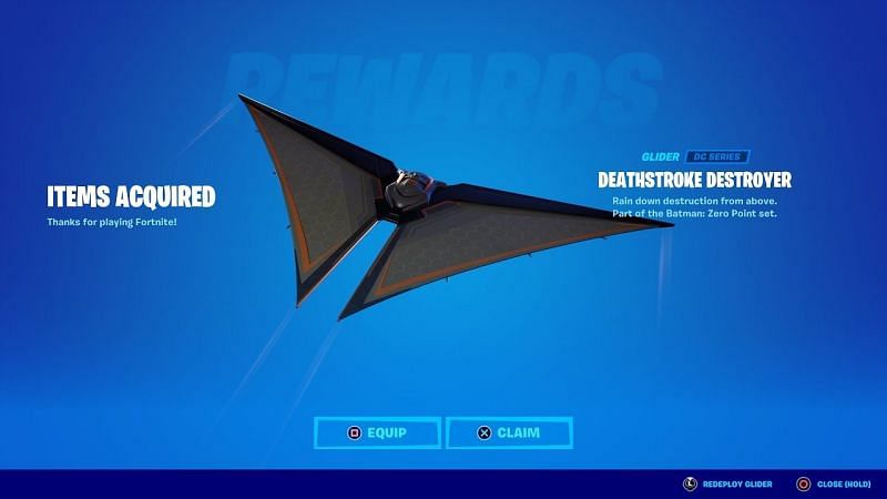 Deathstroke&#039;s glider can be acquired in Fortnite. Image via YouTube