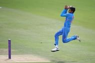 Kartik Tyagi bowling for India Under-19. Image courtesy Getty Images.
