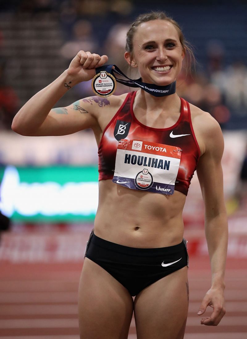 Shelby Houlihan poses with her medal after winning the Women&#039;s 3000m during the 2020 USATF Indoor Championships (Photo by Christian Petersen/Getty Images)