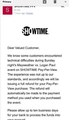 Screenshot of a Twitter user&#039;s email from Showtime (Image via Twitter)
