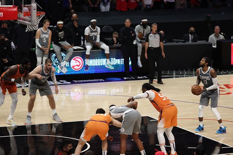 Paul George #13 of the Clippers shoots a free throw