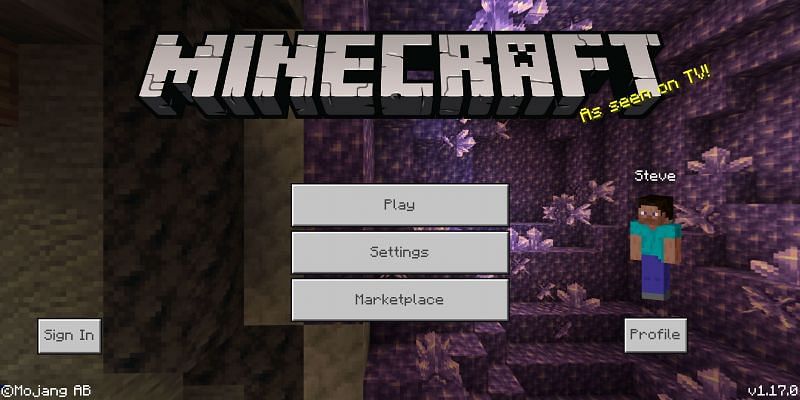 Minecraft 1.17 Pocket Edition homescreen (Image via Minecraft)