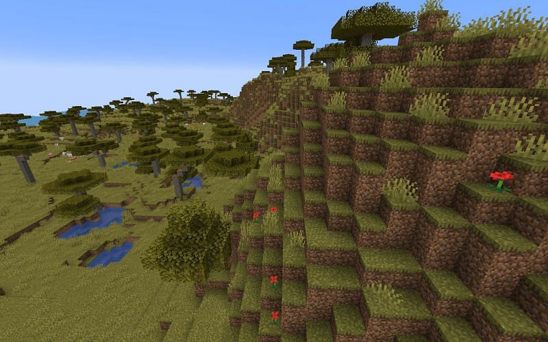 Savannah biomes can add a bit of variety to builds (Image via Minecraft)