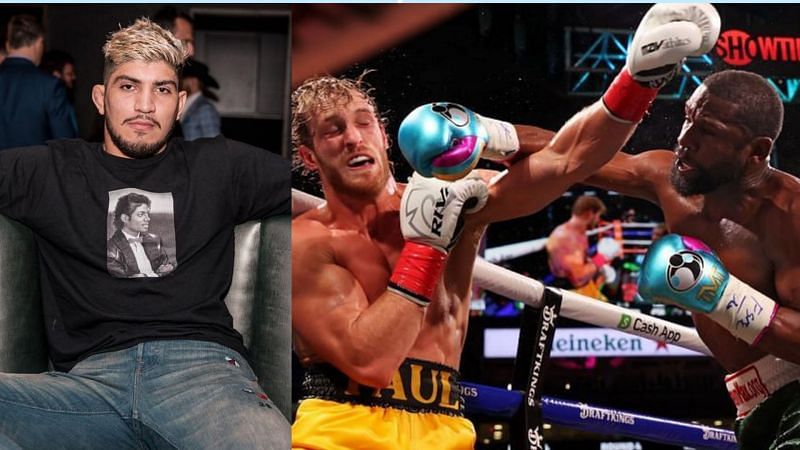 Dillon Danis (left) reacts to Floyd Mayweather vs. Logan Paul (right) [Photo courtesy: @dillondanis on Instagram]