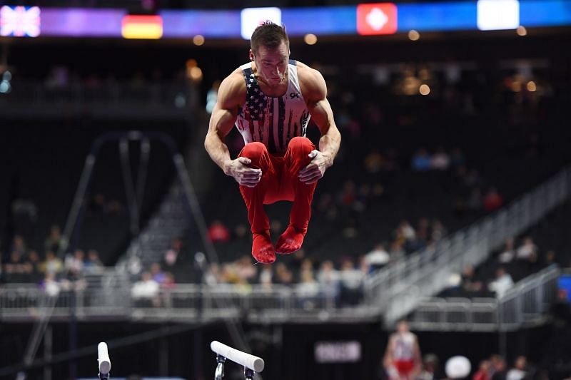 Sam Mikulak of the United States in action at the 2020 American Cup (Photo by Stacy Revere/Getty Images)