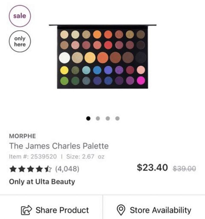 James Charles&#039; artistry palette in collaboration with Morphe (Image via Twitter)