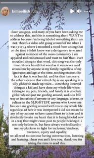 Billie Eilish issues public apology for racially inappropriate behavior