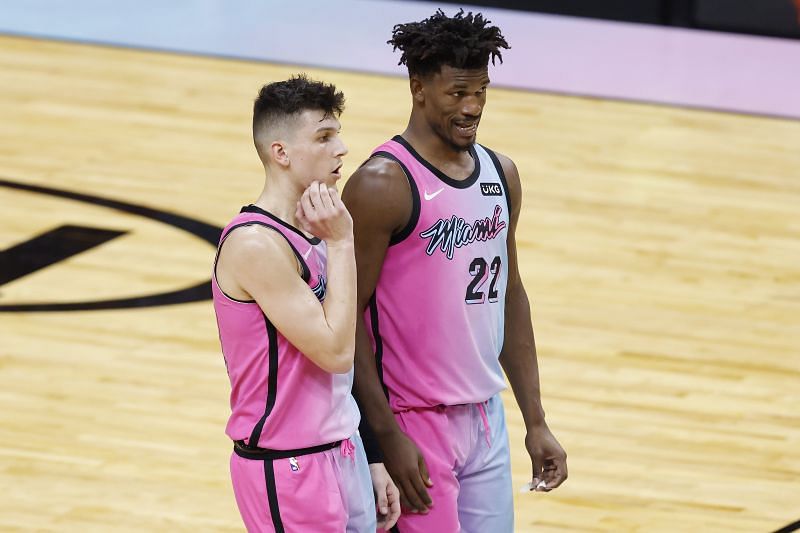 Miami Heat is open to moving Tyler Herro (left) this summer, as per NBA Trade Rumors