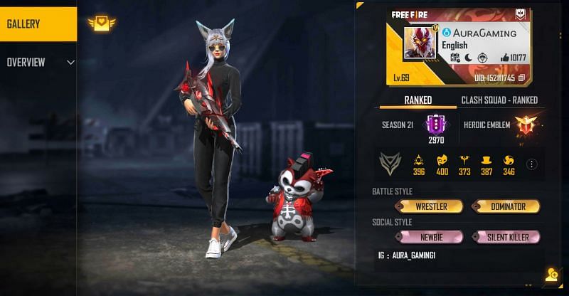 Gaming Aura's Free Fire ID, stats, K/D ratio, and more