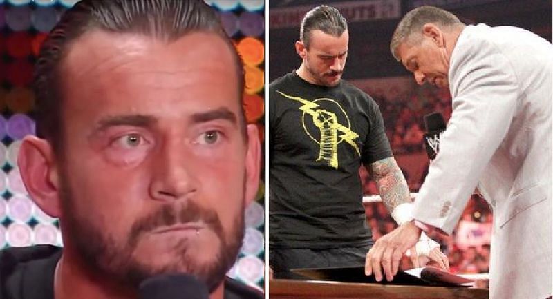 CM Punk in the midst of his Pipe Bomb promo; Punk with Vince McMahon