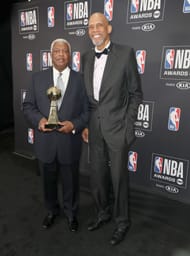 Oscar Robertson (L) with Kareem Abdul-Jabbar in 2018
