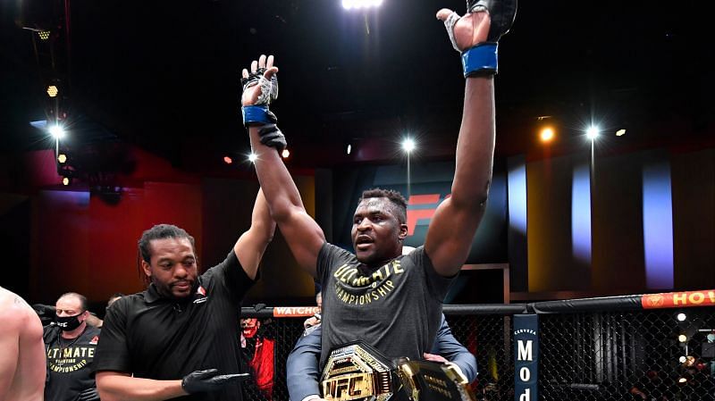 Francis Ngannou with the UFC heavyweight title