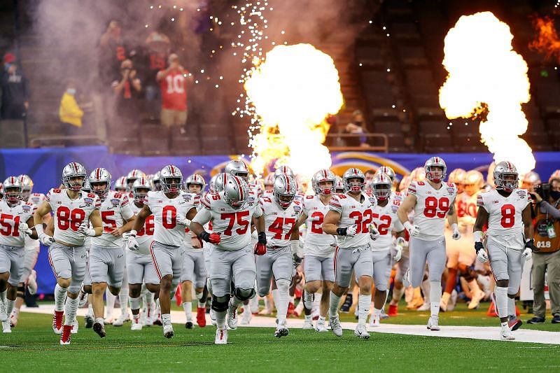 Ohio State Buckeyes running out on to the field getting ready for CFP Semifinals