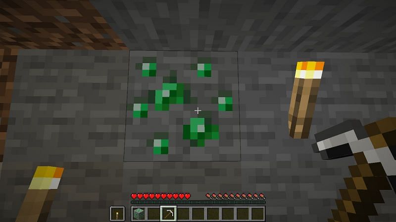 Emerald ores can be mined (Image via Minecraft)