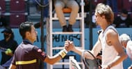 Kei Nishikori against Alexander Zverev in the 2021 Madrid Open