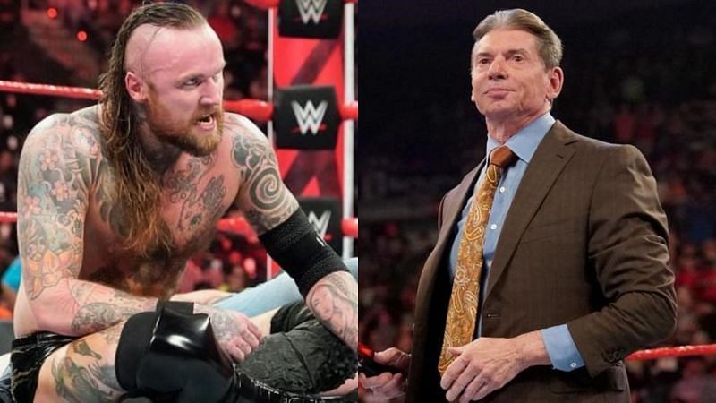 Aleister Black (left); Vince McMahon (right)