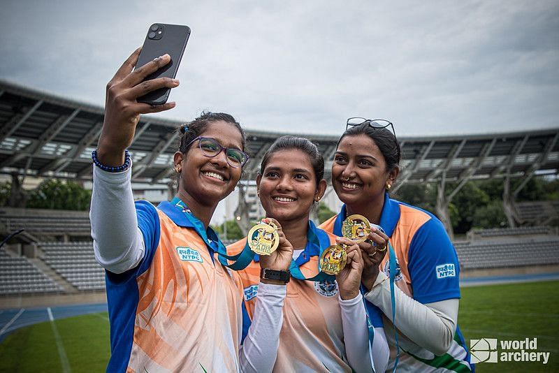 Indian recurve team with the gold medal. (PC: World Archery)