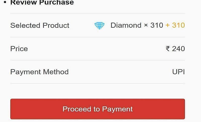 Players need to pay after selecting the number diamonds they want to purchase