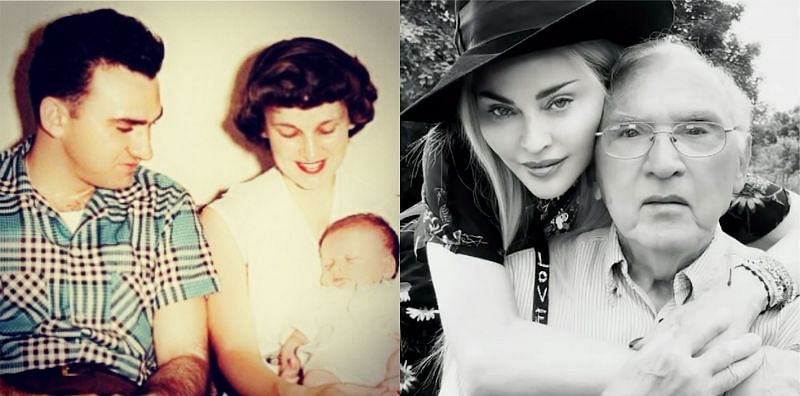 Young Madonna with her parents (Left); Madonna with her father Sylvia Ciccone (Right) (image via Instagram)