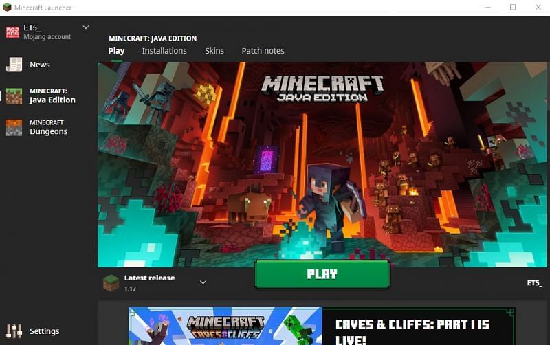 The Minecraft Java launcher should look like this