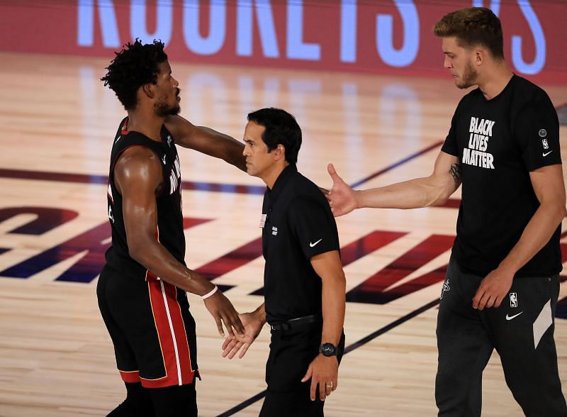 Erik Spoelstra with Jimmy Butler of the Miami Heat