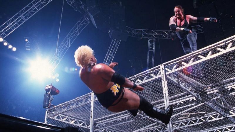 The Undertaker chokeslamed Rikishi off the Hell in a Cell structure at the Armageddon 2000 pay-per-view event