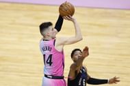 Tyler Herro #14 of the Miami Heat shoots a three pointer.