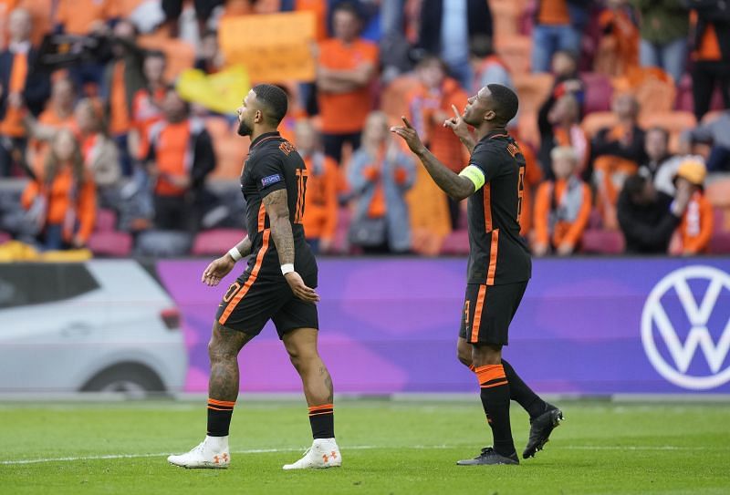 Memphis Depay (left) and Gini Wijnaldum (right) delivered the goals for the Netherlands against North Macedonia
