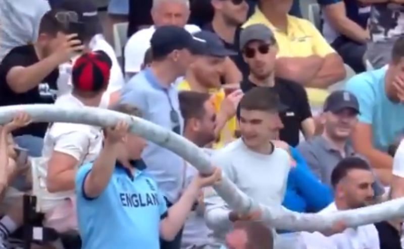 Edgbaston crowd with the &#039;beer snake&#039;. Pic: Sky Sports/ Twitter