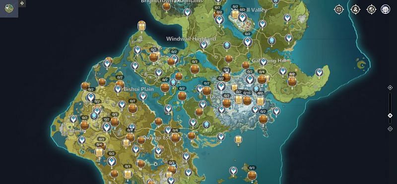Interactive map displaying the locations of several chests(Image via Mihoyo)