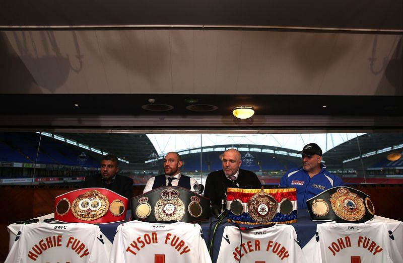 Tyson Fury with his dad at Klitschko Conference