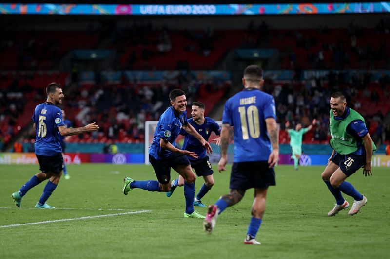 Matteo Pessina celebrates scoring the winning goal for Italy at Euro 2020