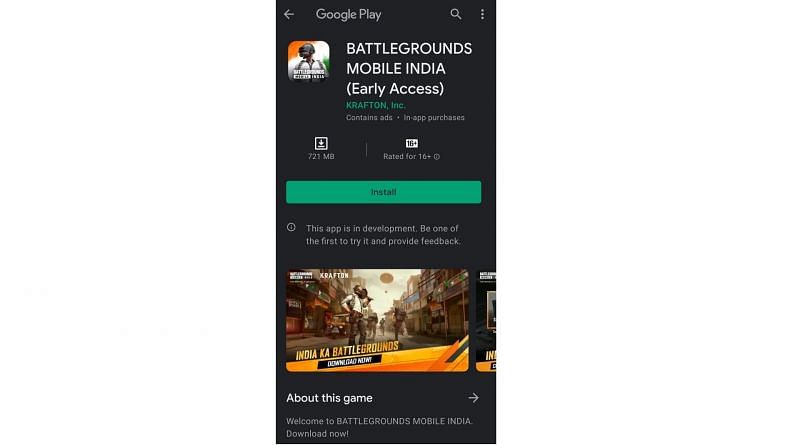 Players will have to click on the &quot;Install&quot; button to download Battlegrounds Mobile India