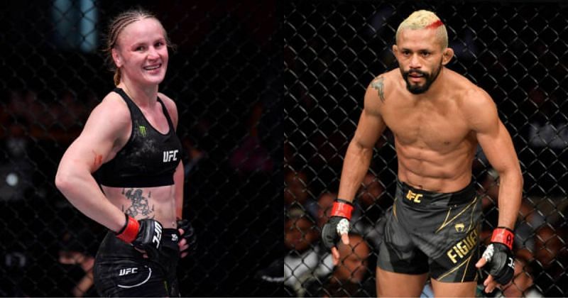 Valentina Shevchenko (left); Deiveson Figueiredo (right).