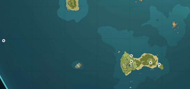 Echoing Conch locations on Minacious Isle (image via Genshin Impact Interactive World Map)